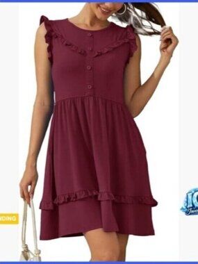 Ruffled Sleeve Flowy Layered Dress Cotton Rayon Spandex Casual Summer